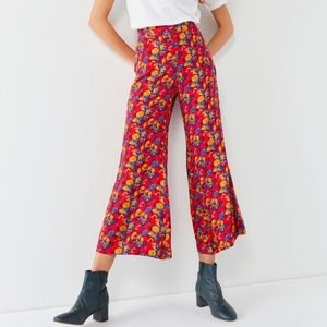 Red floral flare pants